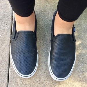 VANS Perforated Black Leather Slip Ons